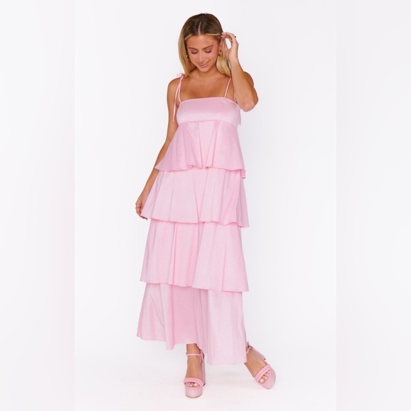 SHOW ME YOUR MUMU Meet Cute Dress In Light Pink Taffeta - Picture 4 of 7